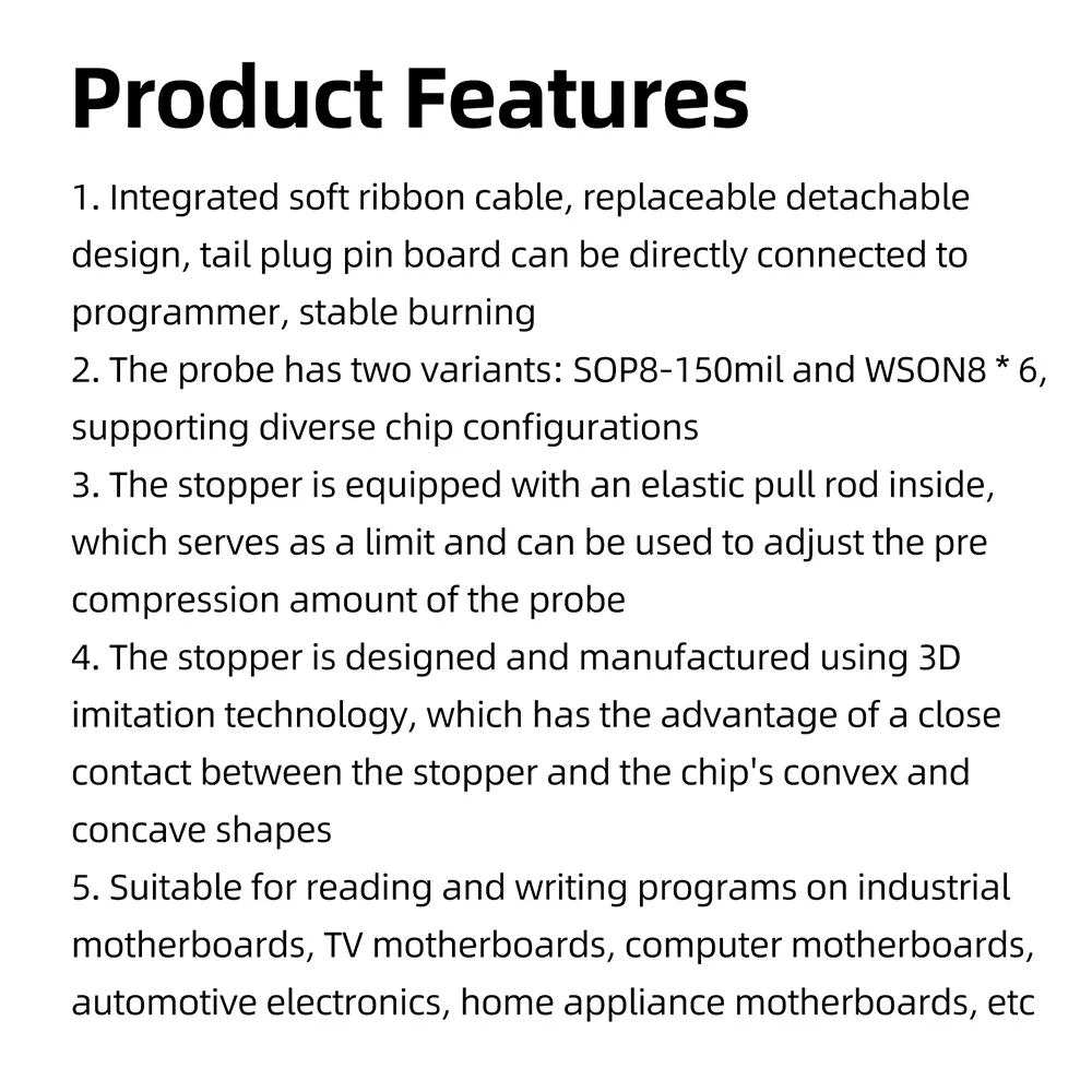 SOP8 WSON8 Federstift-Testsonde für Chip-Brennen, Lesen und Schreiben, Modulares, austauschbares Design für DIY-Motherboards – Detail 9