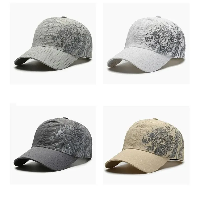 Unisex Chinese Style Printing Dragon Baseball Cap Outdoor Quick-drying Mesh Sun Hat Women Men Breathable