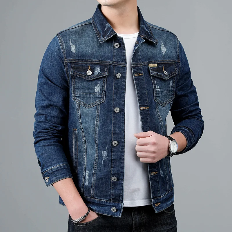 Jacket Men\'s Casual Cotton Black Denim Jaqueta Jeans Masculina Slim Washed Retro Classic Blue Jeans Coat Male Men Clothing