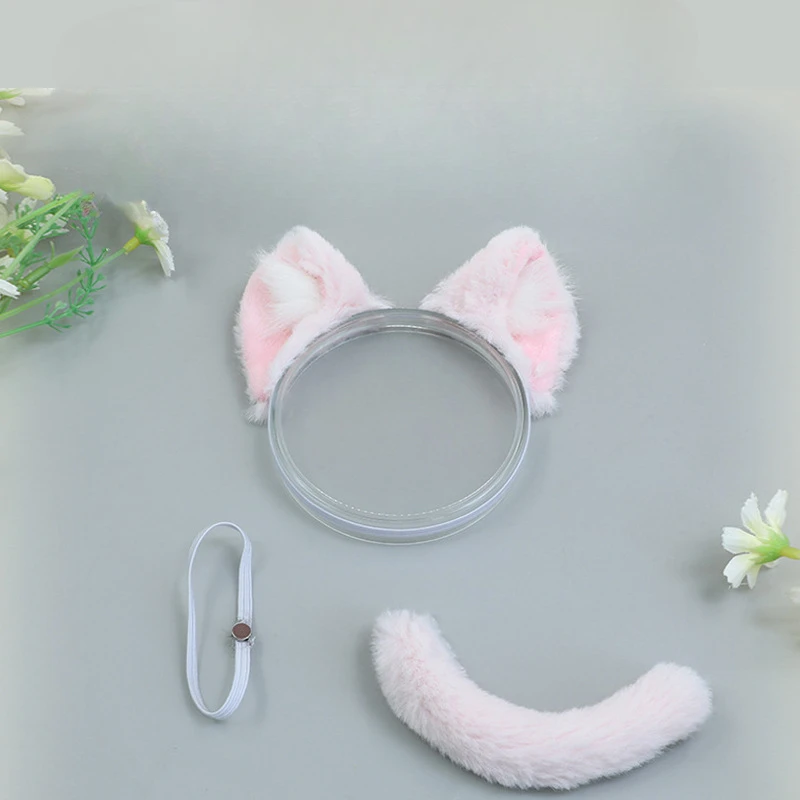 Dolls Accessories Cat Ears and Cat Tail Suit Plush Artificial Animal Ears and Tail Headwear Hair Accessories Delicate Present