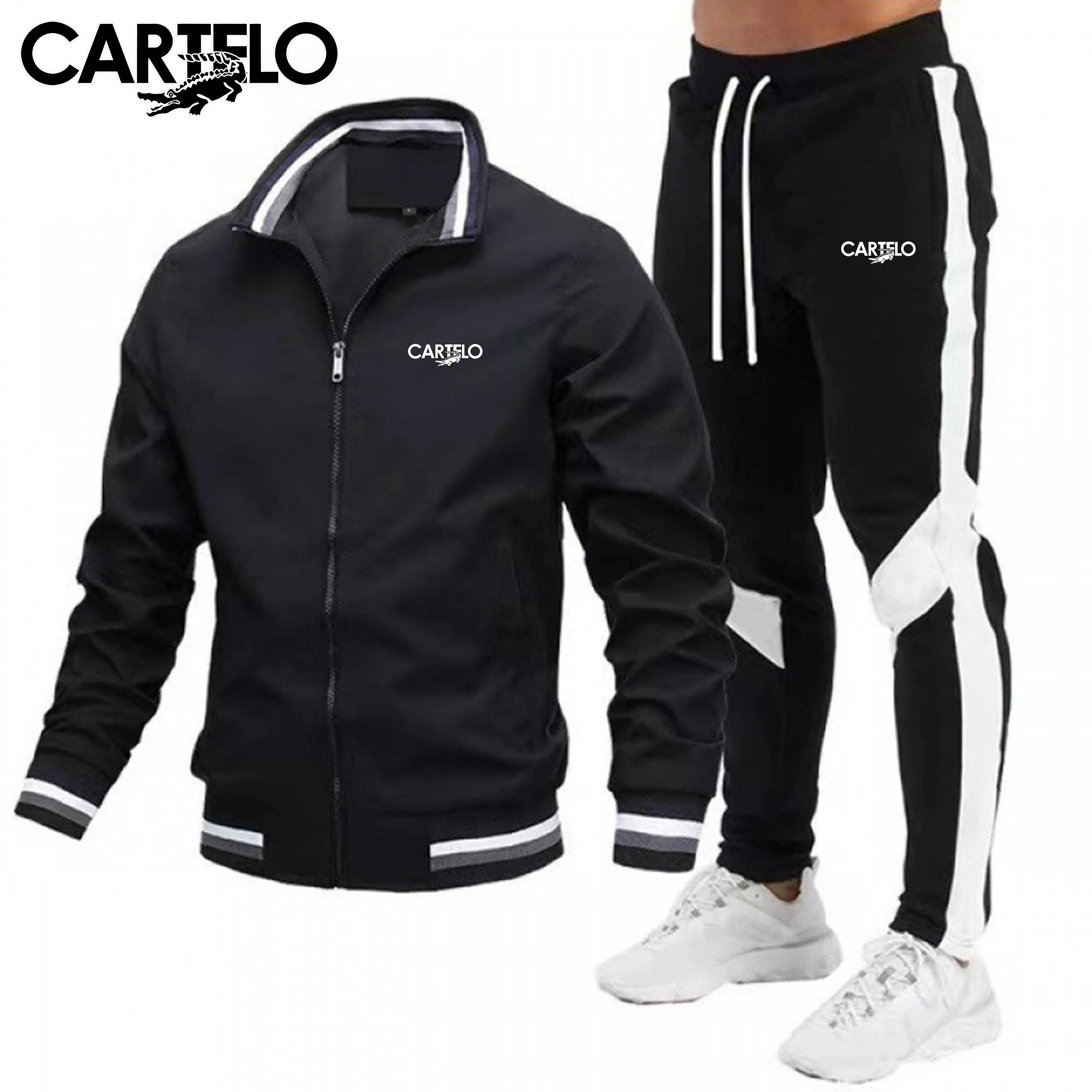 

New 2025 Men's Casual Pilot Jacket Set Patchwork Long Pants Lightweight Fashionable Male Suiting Outfit from Mainland China