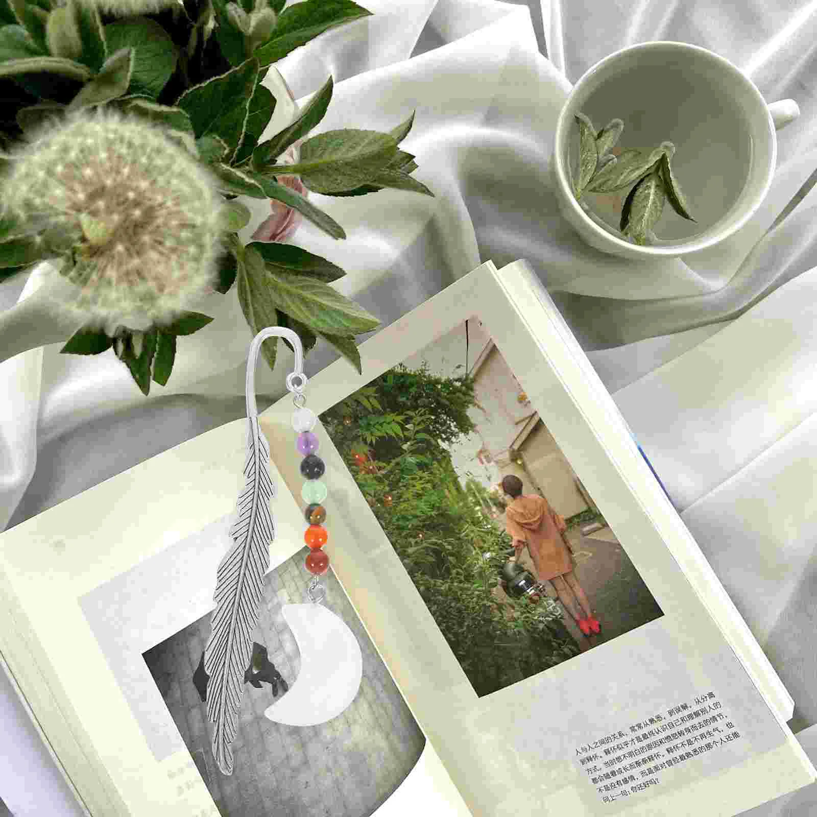 Colorful Moon Crystal Bookmark Gift Natural Reading Lovers Students Delicate Metal Guiding