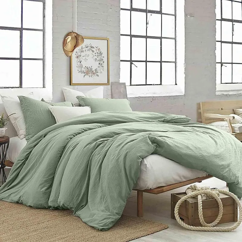 Sage Green Duvet Cover Queen Size 3 Pieces, Soft & Lightweight Light Green Quilt Cover Set - 1 Neutral Duvet