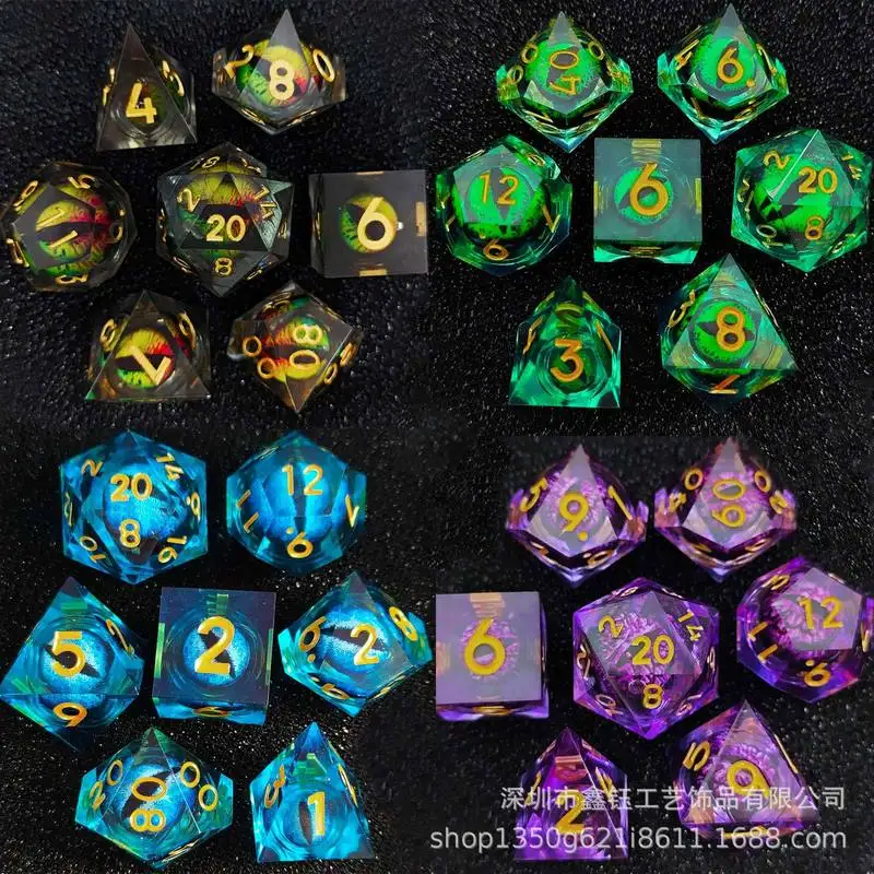 DND D20 Polyhedral Liquid Flow Eye Dice Set Sharp Edge Dice For Dungeon and Dragon Pathfinder Role Playing Games Party Toys