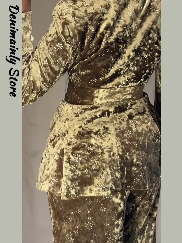 أنيقة شرابة دعوى فستان أطفال مع سروال داخلي المرأة التلبيب جيب كم طويل بلوزات مستقيمة الصلبة دعوى 2025 الخريف سيدة تخفيف الزي