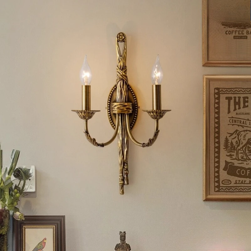 

French All-copper Retro Wall Lamps Bedroom Bedside Living Room Background Study Corridor Aisle European Creative Sconces Lights
