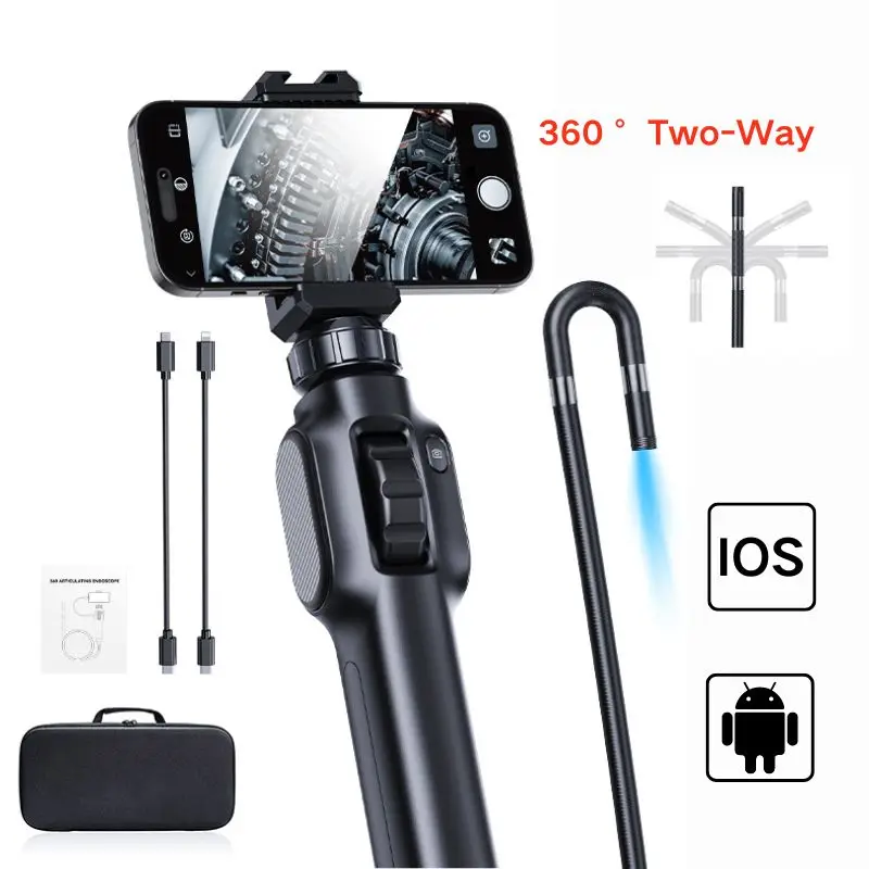 

8.0mm 360° Two-Way Rotary Articulating Endoscope Camera HD 1080P Car Inspection Industrial Borescope With 8 LED For IOS Android