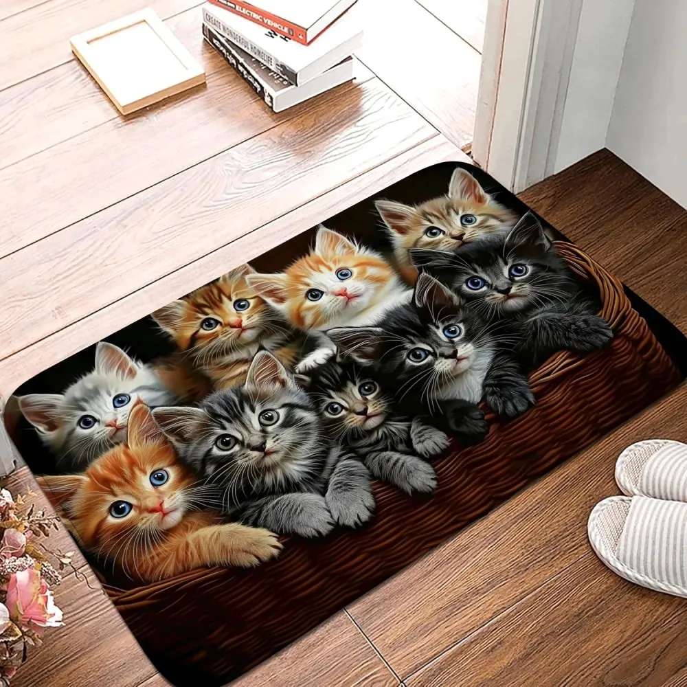 VIKAMA Adorable Cat Cartoon Carpet Water Absorbent Non Slip Short Hair Easy To Clean Entrance Mats Home Decoration