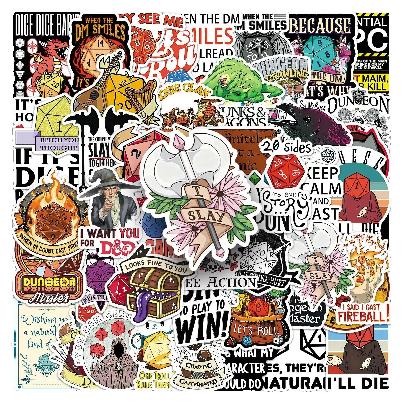 

50Pcs TRPG Dice Stickers Vinyl Waterproof for Laptop Phone Case Notebook Water Bottle DIY Stickers