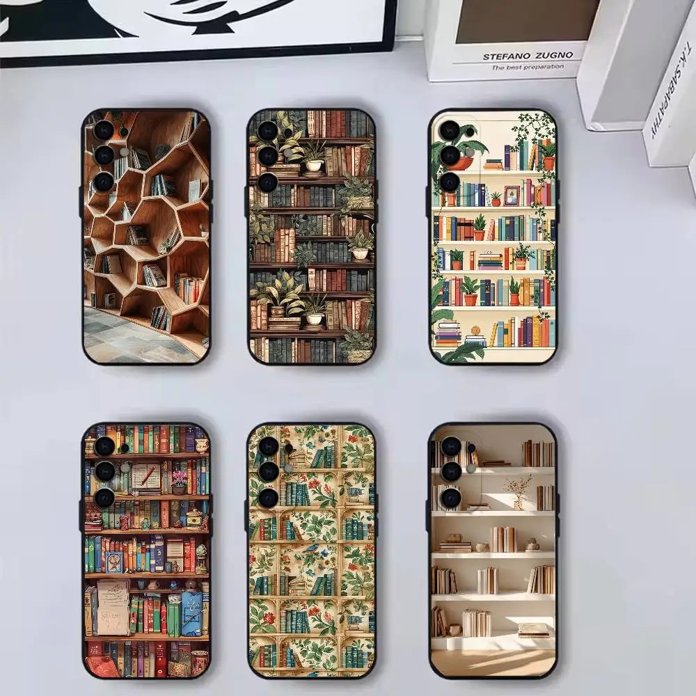Book Shelf Creative Pattern  Phone Case For Samsung S25,S24,S21,S22,S23,S30,Ultra,S20,Plus,Fe,Soft Silicone Black Cover