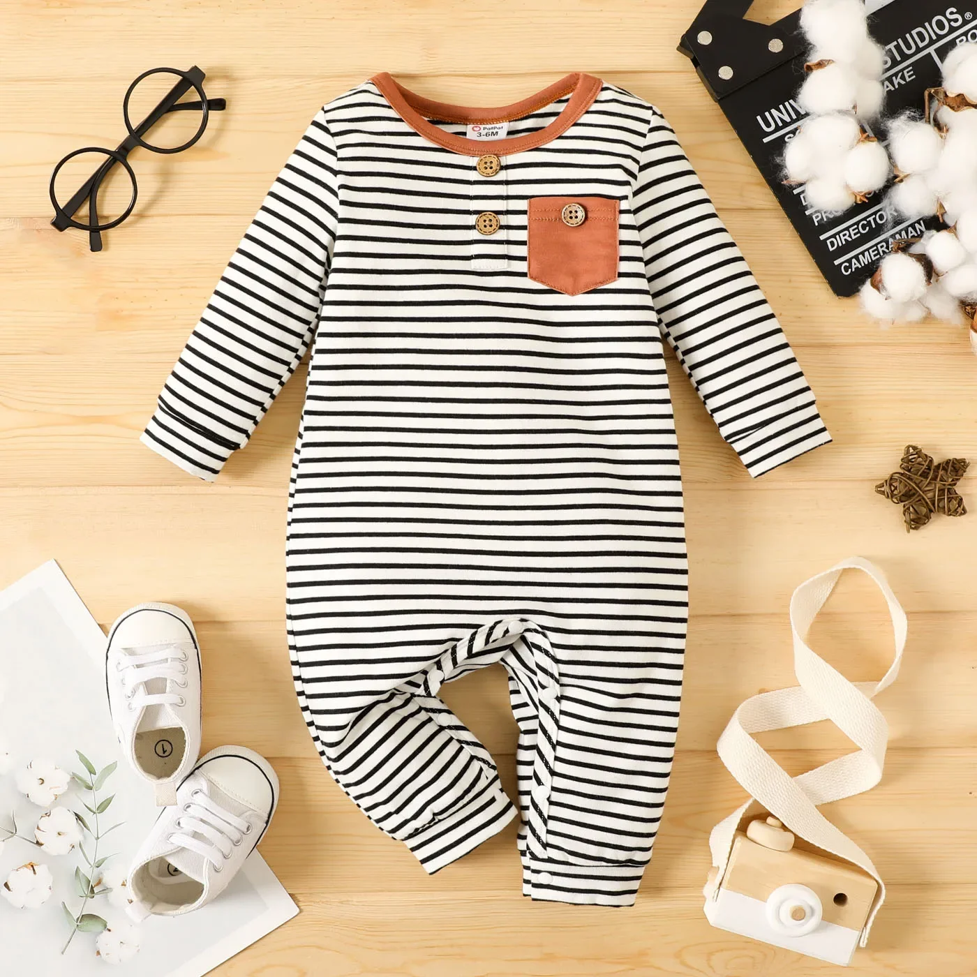 PatPat Baby Boy/Girl 95% Cotton Long-sleeve Striped Jumpsuit Soft and Comfortable  Perfect for Outings and Daily Wear