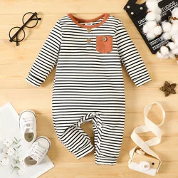 PatPat Baby Boy/Girl 95% Cotton Long-sleeve Striped Jumpsuit Soft and Comfortable  Perfect for Outings and Daily Wear