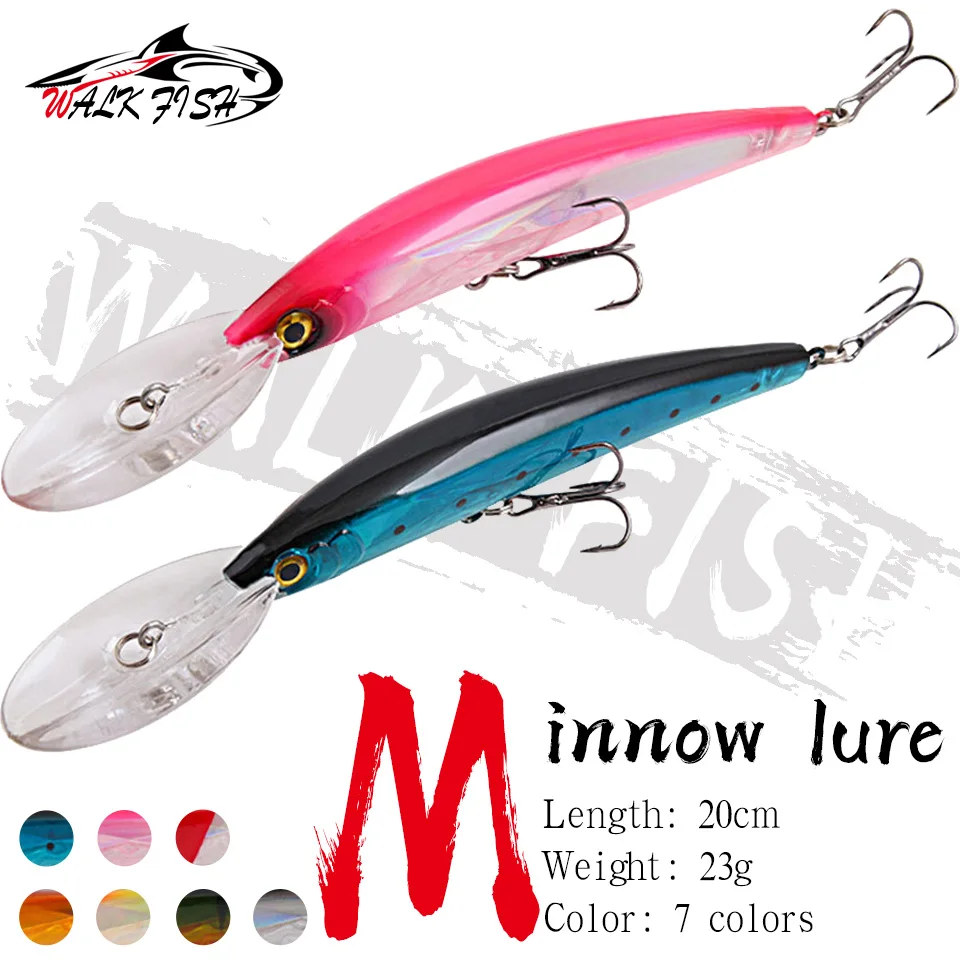 WALK FISH 1PCS Minnow Fishing Lure 200mm 23g Floating Wobblers 3D Fisheyes With Hook Hard Bait Simulation Fishbait Fishing Gear