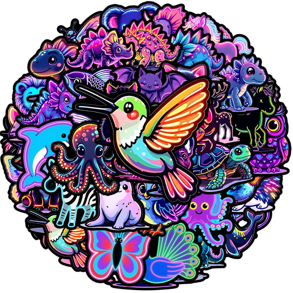 10/30/50 Stück Niedliche Cartoon-Neon-Tier-Aufkleber, Kreative Ästhetische DIY-Sticker für Gepäck, Gitarre, Motorrad, Fahrrad, Wasserfeste Lustige Spielzeug-Aufkleber