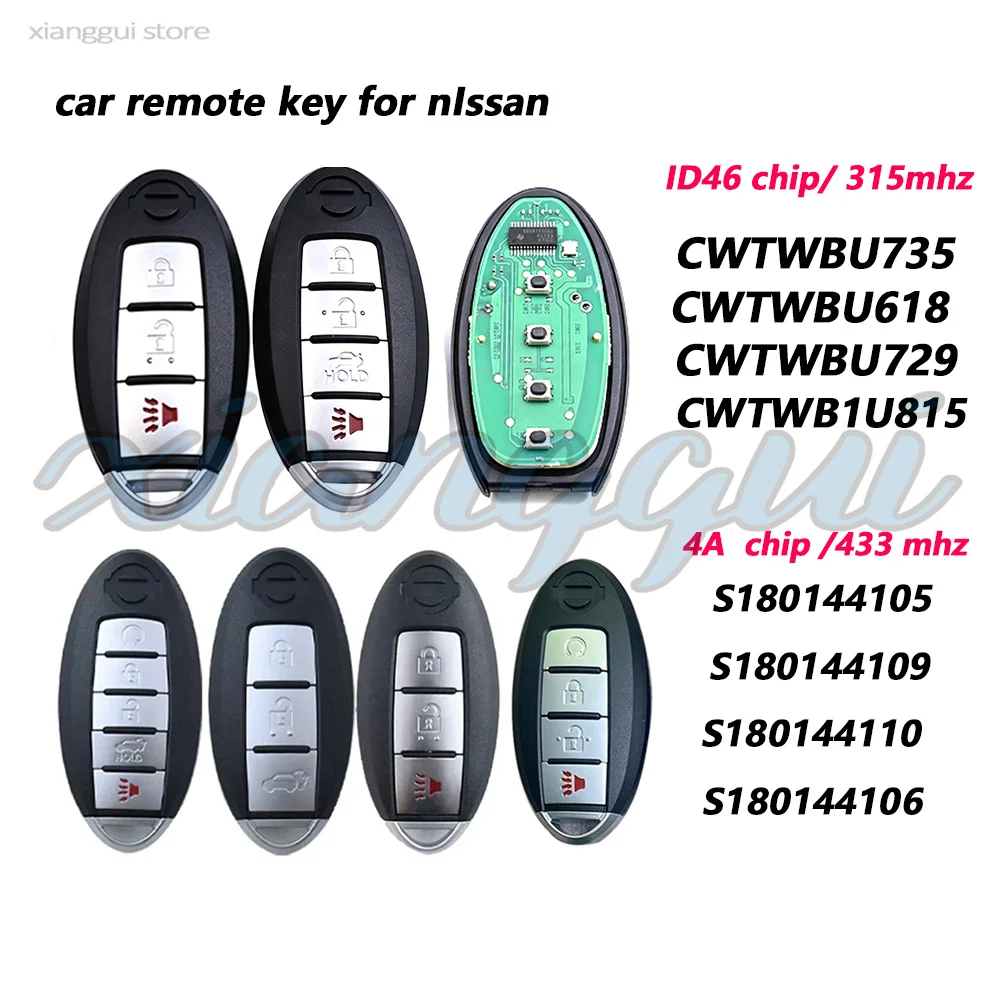 ID46Chip 315mhz&4A Chip 433.92mhz Car Remote Fob Key for Nissan Sunny Teana Sylphy Sentra Versa Rogue X-Trail TWB1U815 CWTWBU735