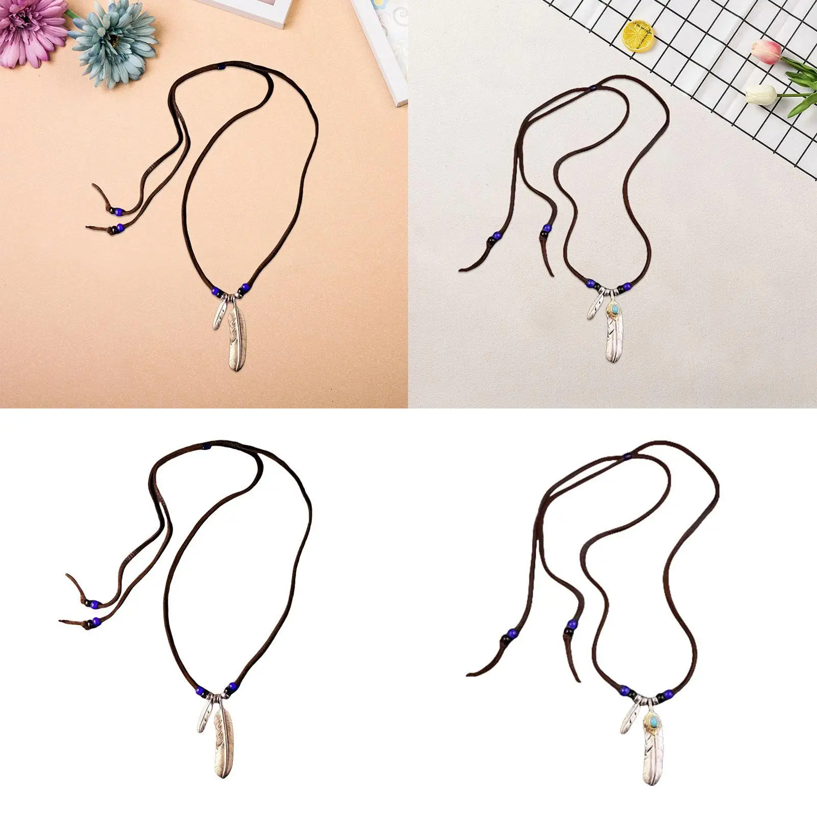 

Bohemian Feather Pendant Necklace for Women Girls Adjustable Lace Choker Jewelry Vintage Style for Festival Wedding