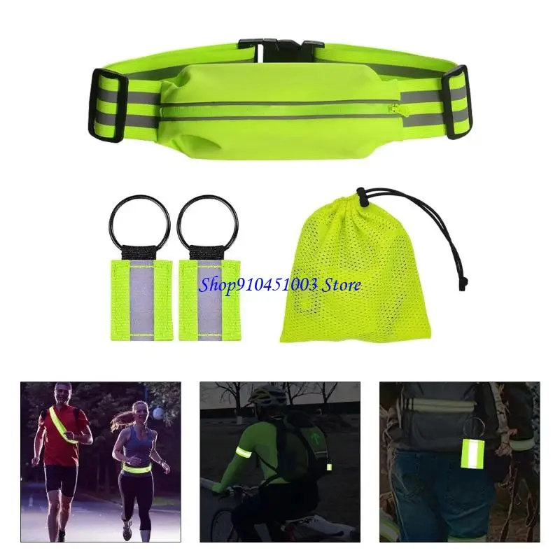 

77HC High Visibility Running Belt with Nonslip Storage and Keychains Fitness Waistpack for Night Hiking Activity