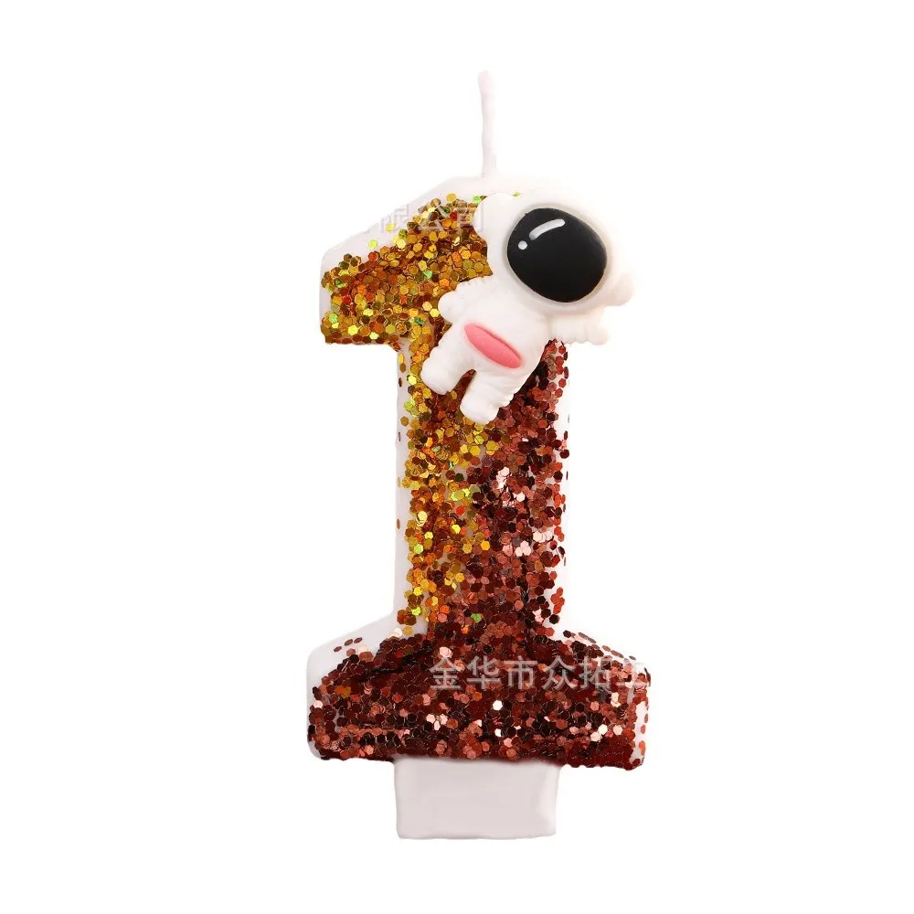 Cartoon Alien Creative Sequin Digital Candle Little Boy Birthday Cake Candle Atmosphere Decoration Plug-in