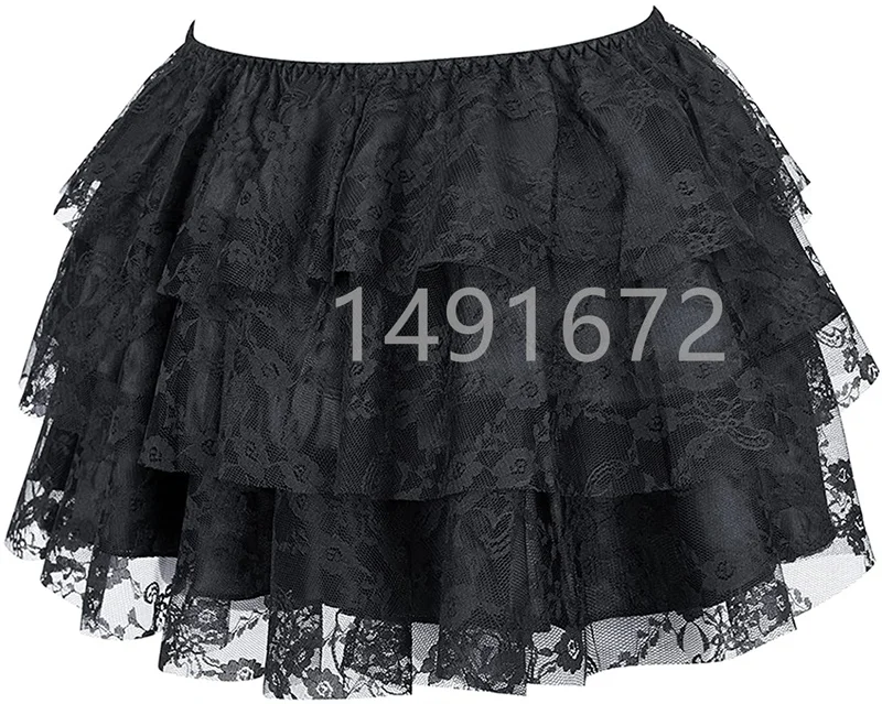 Sapubonva-minifalda de tul con encaje Floral para mujer, corsé a juego con volantes en capas, estilo gótico, Vintage, negro y rojo