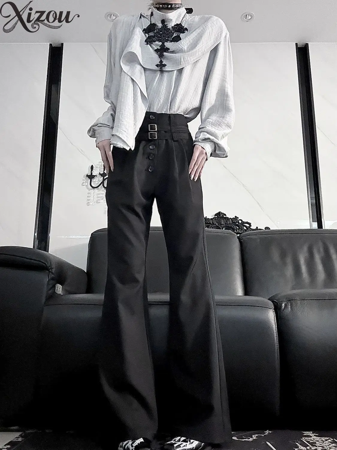Ouji Lolita Knight Pants Unisex Retro High Waist Flared Pant Spring Autumn Cool Slim Fit Neutral Trousers 2026 Button Capris