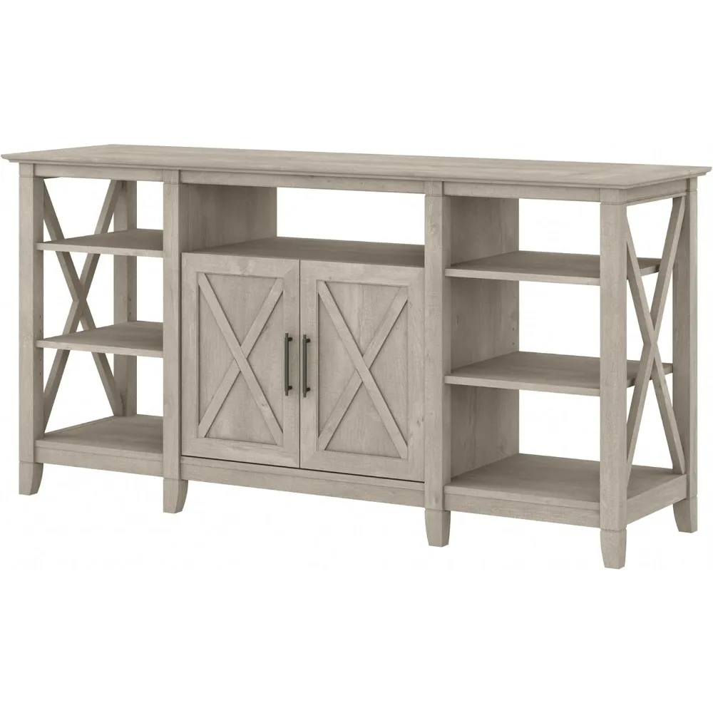 t Tall Stand for 65 Inch TV, Farmhouse Entertainment Center with Storage, Washed Gray