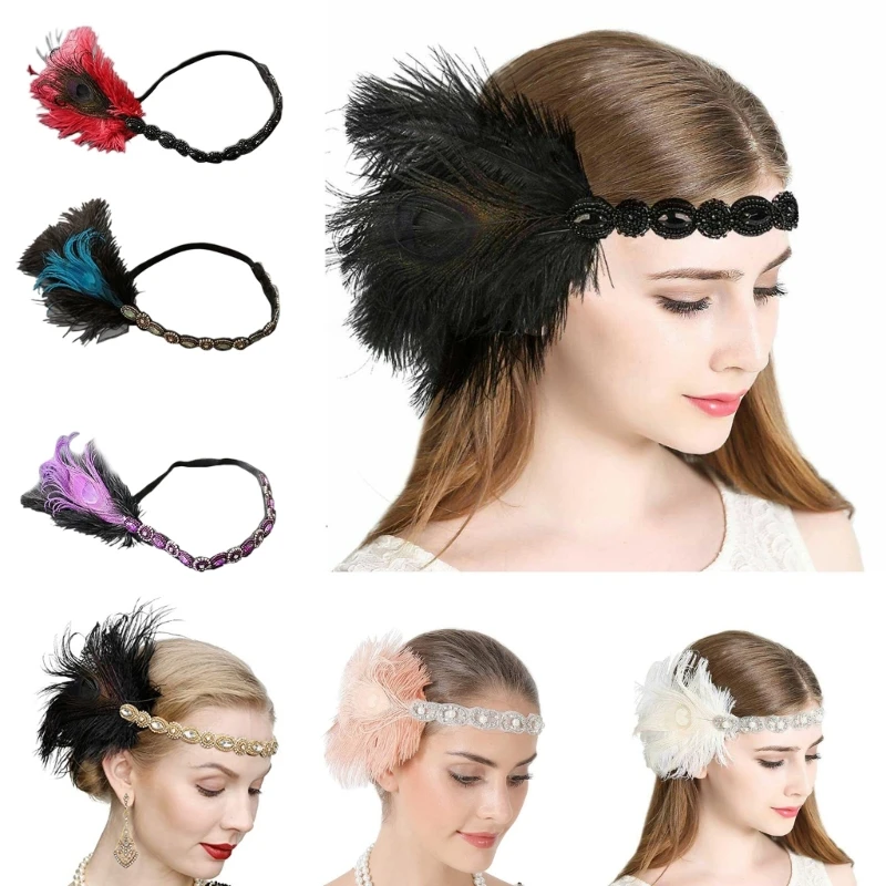 Feather Headpiece Woman Carnivals Gatsbys Headpiece Masquerade Headpiece Mardi Gras Headpiece Feathers Flapper Headband