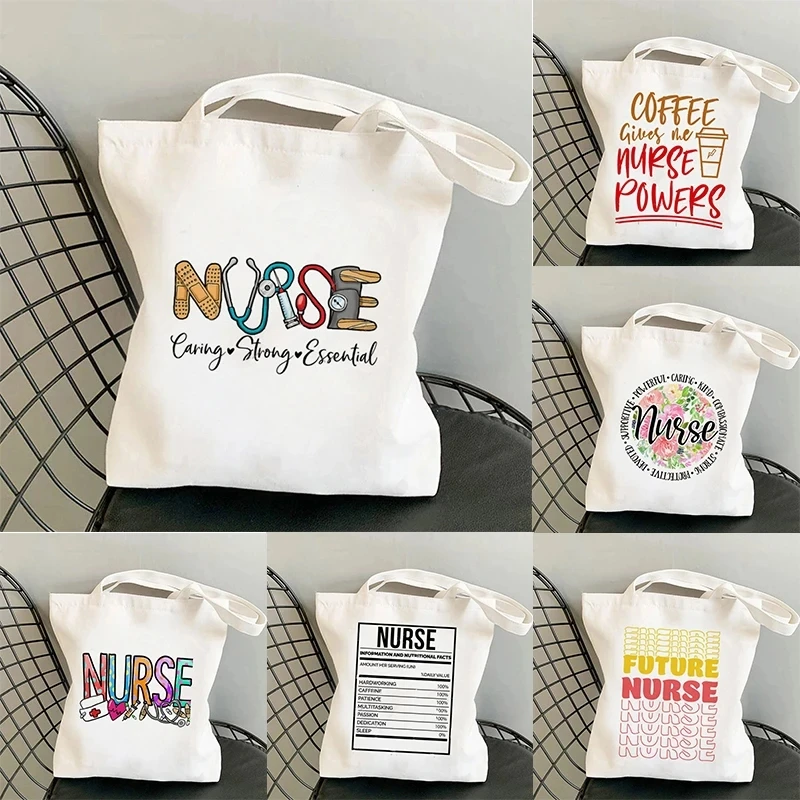 Fashion Kawaii Nurse Word Canvas Shoulder Bag Ladies Casual Tote Eco Large Capacity Portable Travel Shopping Bag Schoolbag