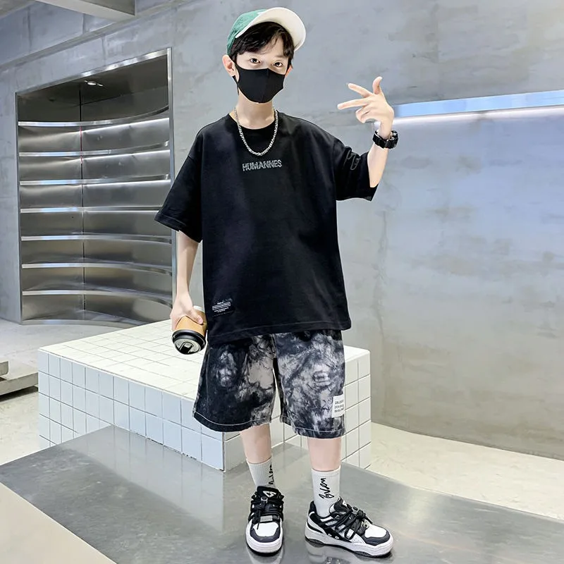 

Printed Short-sleeve Tie-dye Shorts Boutique Kids Clothing Child Summer Outfit Boys 7 8 Years Cartoon Children's Fashion Boy Set