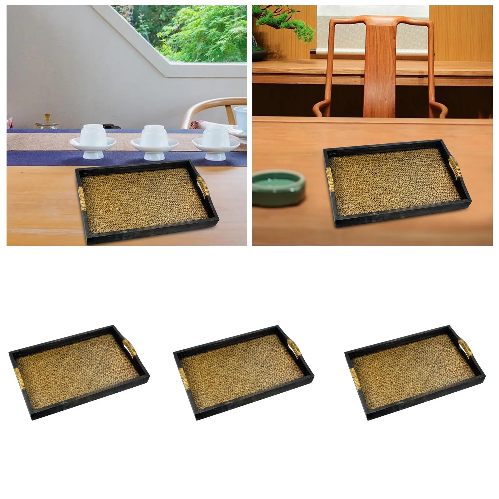 Wooden Serving Tray Tea Set Holder Tea/drink Platter Rectangle Multipurpose