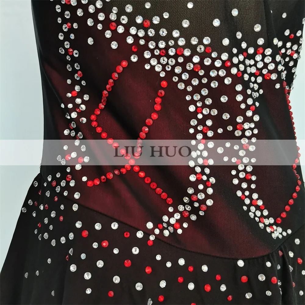 LIUHUO 女性 Aldult ティーンガールカスタマイズコスチュームパフォーマンス競技レオタードアイスフィギュアスケートドレスダンスブラックレッドローラー