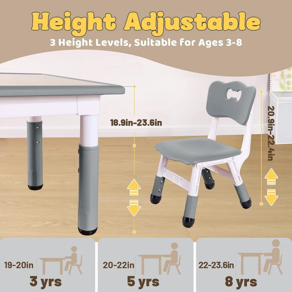 Kindertafel En 2 Stoelen Set Voor Kinderen Van 3-8 Jaar, In Hoogte Verstelbare Peutertafel En Stoelset, Gemakkelijk Af Te Vegen Knutseltafel