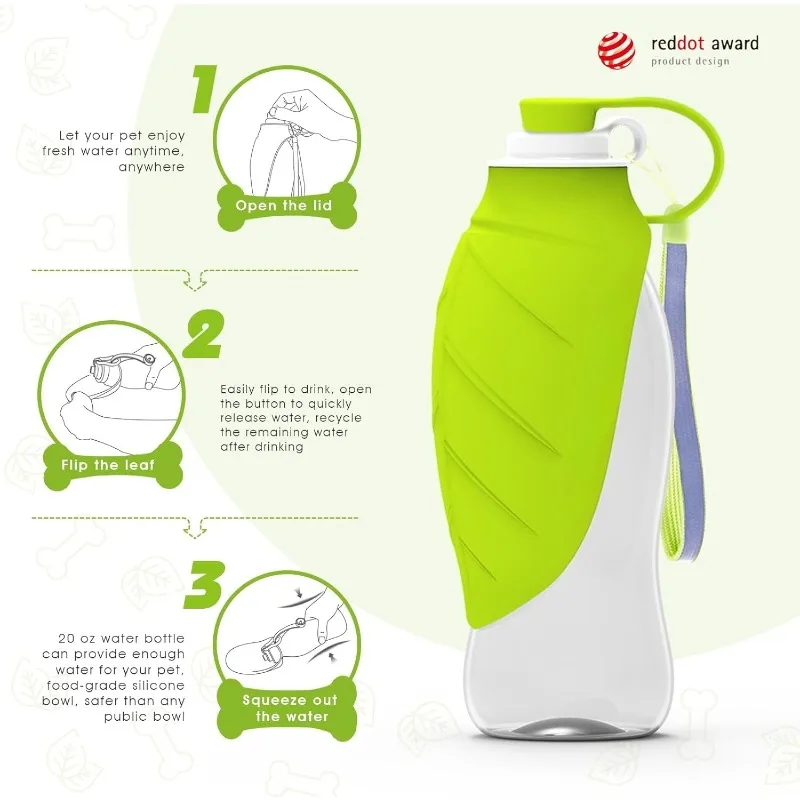 Portable Leak-Proof Dog Water Bottle for Small to Large Dogs - 19.6OZ Travel Bowl & Walking Accessory