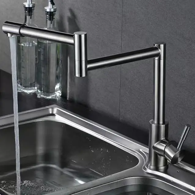 

304 Stainless Steel Brushed Swivel Foldable Kitchen Sink Faucet with Hot Cold Water