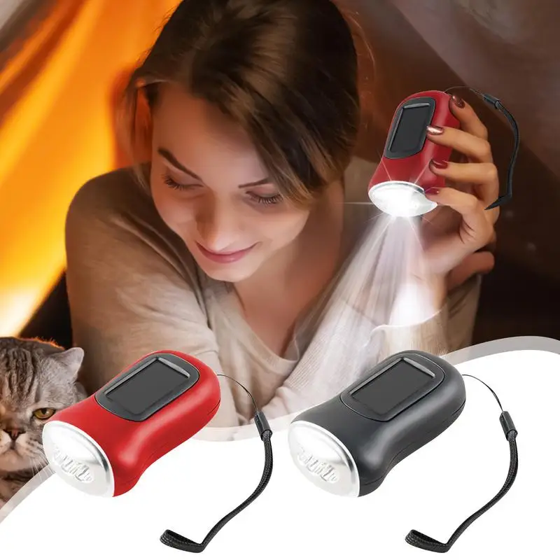 Hand Crank Flashlight LED Hand Cranked Flashlight With Strap Bright Weatherproof Waterproof Solar Torch Lamp for Outdoor