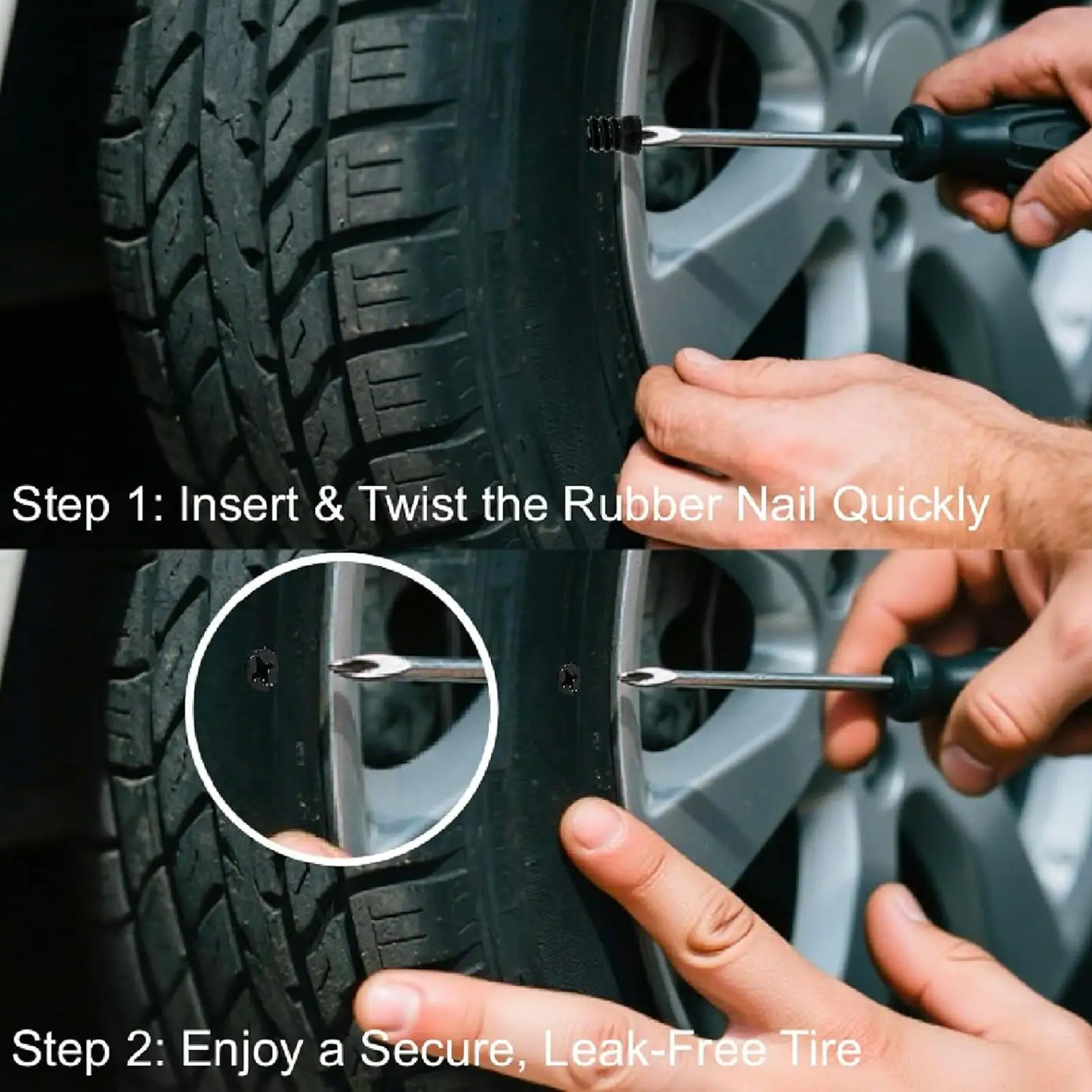 

Tire Repair Rubber Nail Kit Fast Self-Service Screwdriver 100 Pieces Tire Plug Kit for Car Truck Motorcycle Tractor Vacuum Tyre