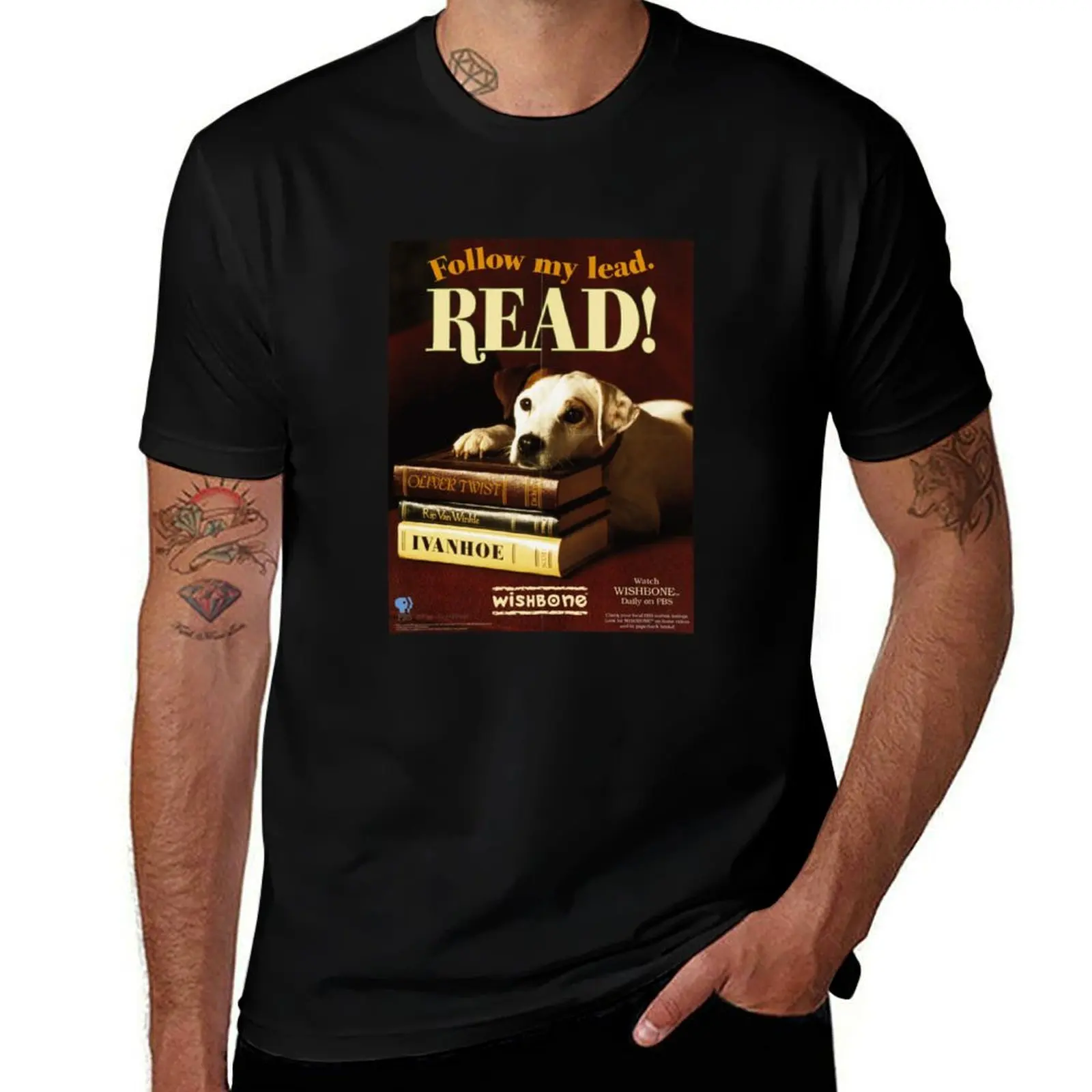 Wishbone dog READ T-Shirt Classic Print Short Sleeve Shirt T-Shirt