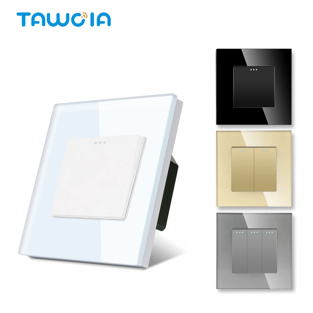 TAWOIA Push Button Schalter EU Standard 1/2/3 Gang 1 Weg Hause Lampe Schalter 4 Farben Mit Kristall Glas Rahmen Licht schalter