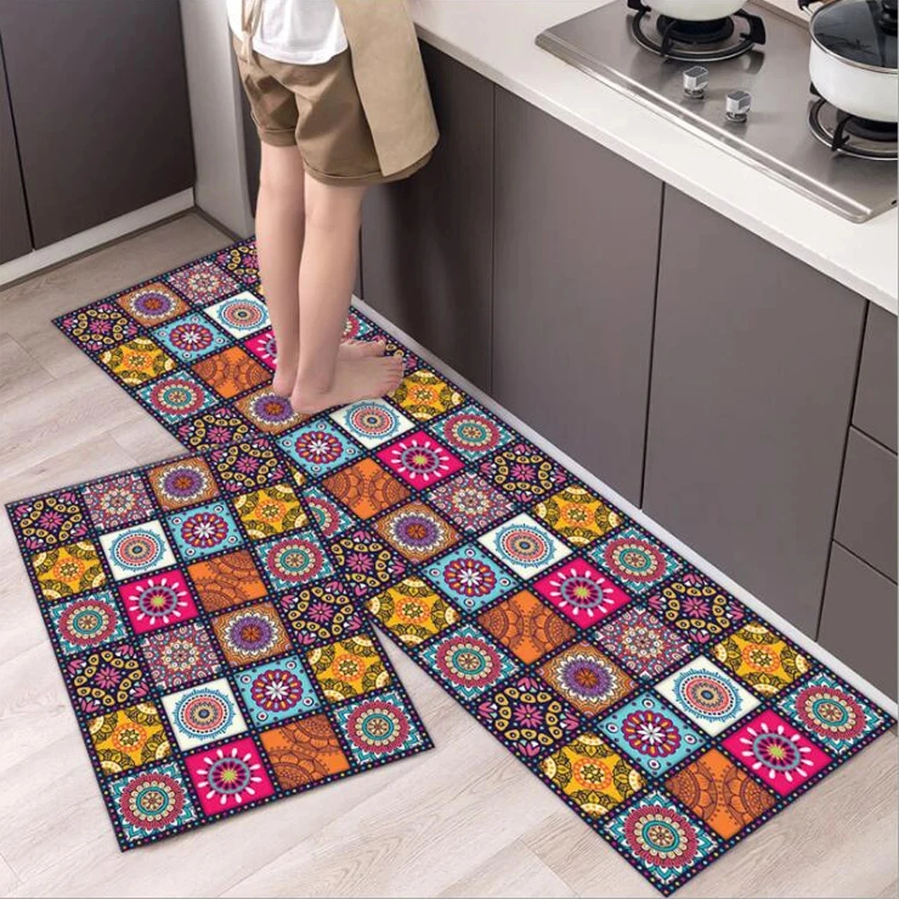 Polyster Waterproof Oilproof Kitchen Mat Printed Antislip Bath Mat Soft Bedroom Floor Mat Living Room Carpet Doormat Kitchen Rug