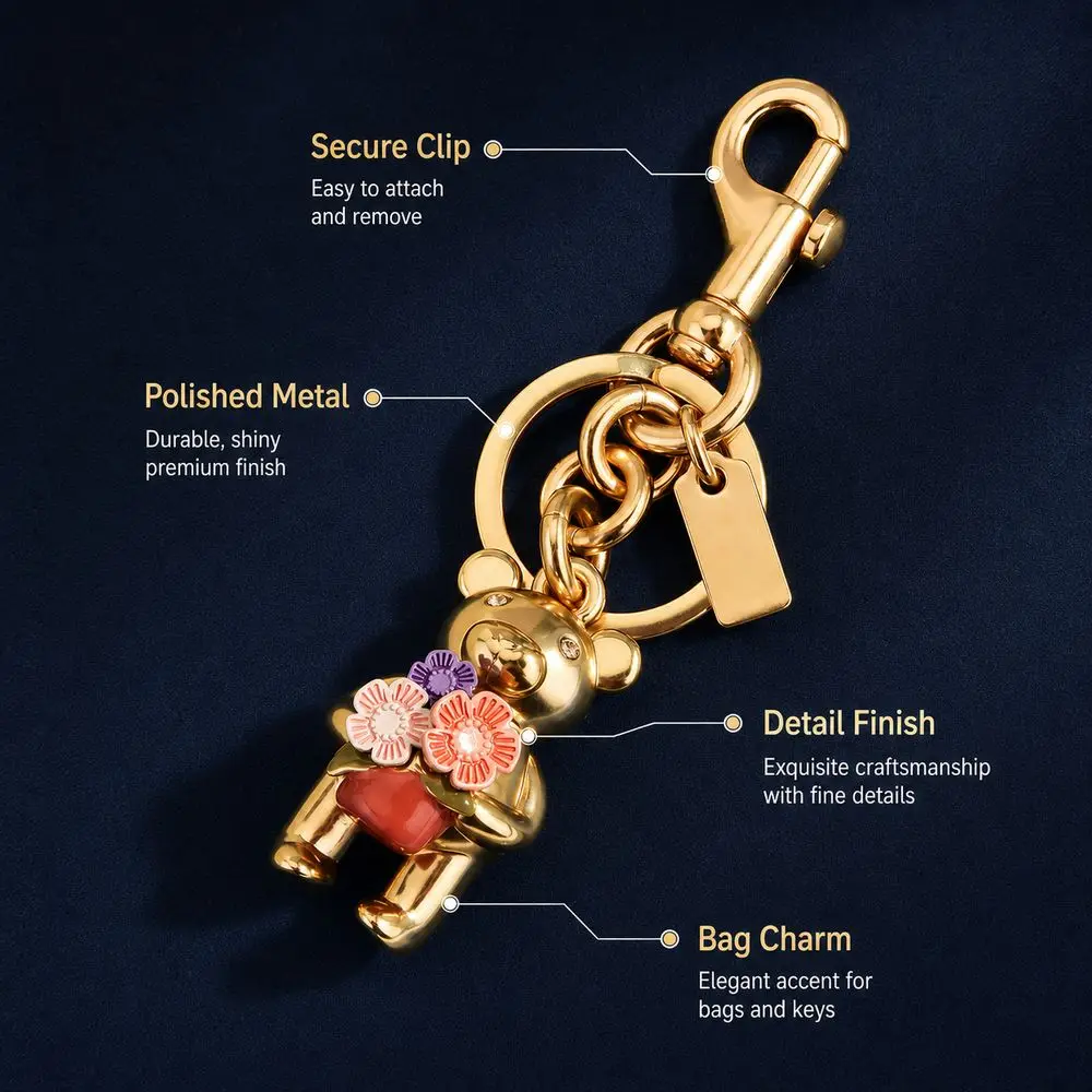 Metal Bear Keychain 3D Bear Keychain 3D Bear Figure Flower Bouquet Bear Key Ring Lobster Clasp Bear Bag Charm Key Organization