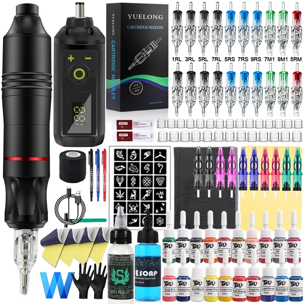 

Wireless Tattoo Machine Kit Tattoo Pen with Mini Tattoo Battary Cartridge Needle Set Permanent Makeup Tool for Tattoo Artist