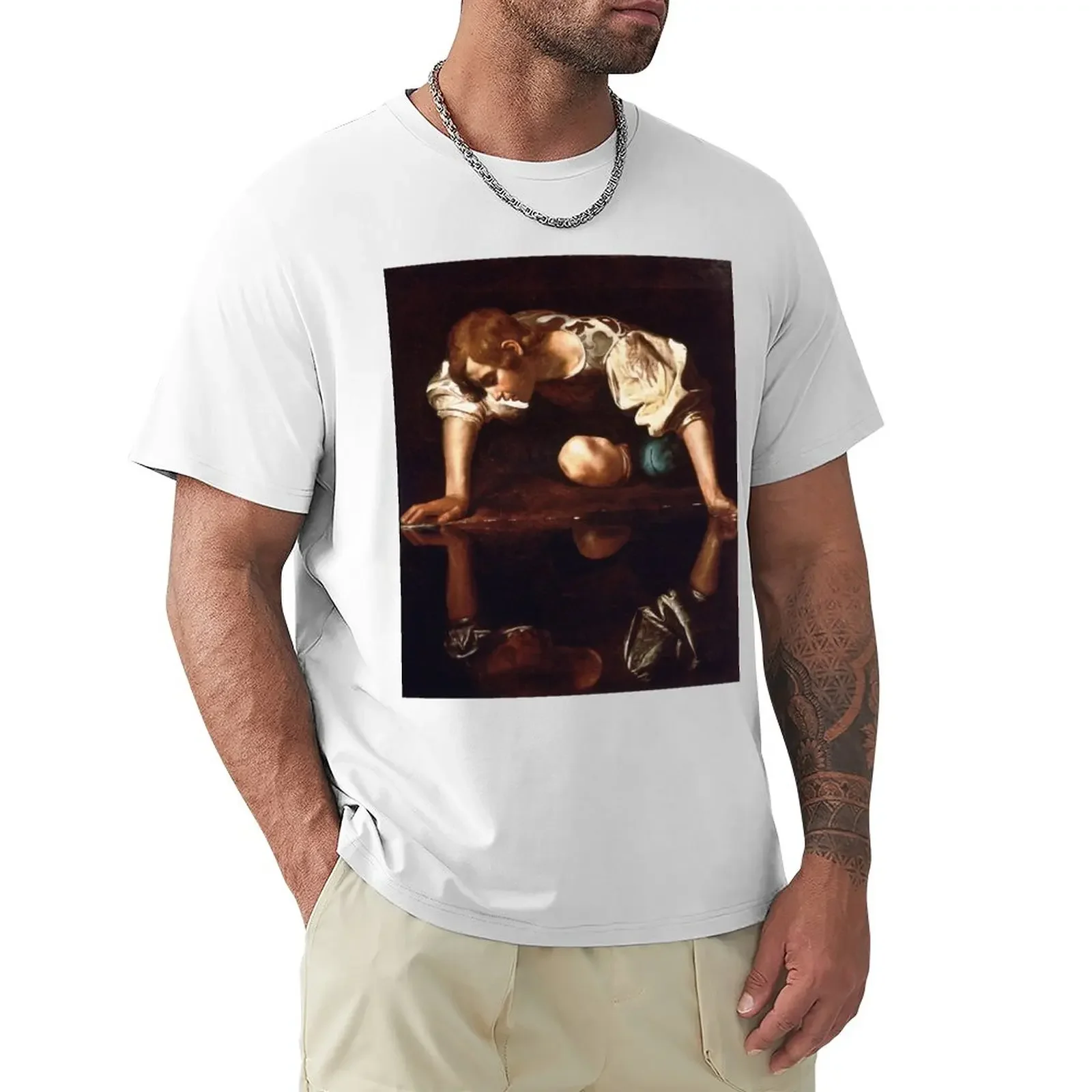 

Narcissus by Caravaggio (1599) T-Shirt sports fans tees summer tops t shirts for men cotton