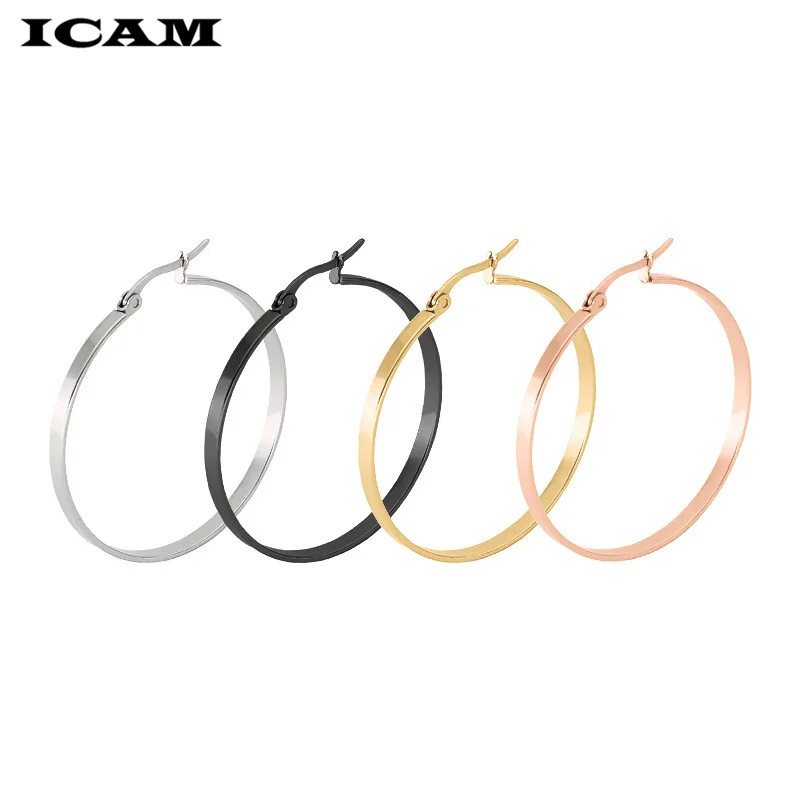 ICAM Fashion New 1 PairsGold Silver Small Big Circle Stainless Steel Hoop Earrings for Women Steampunk Round Earring