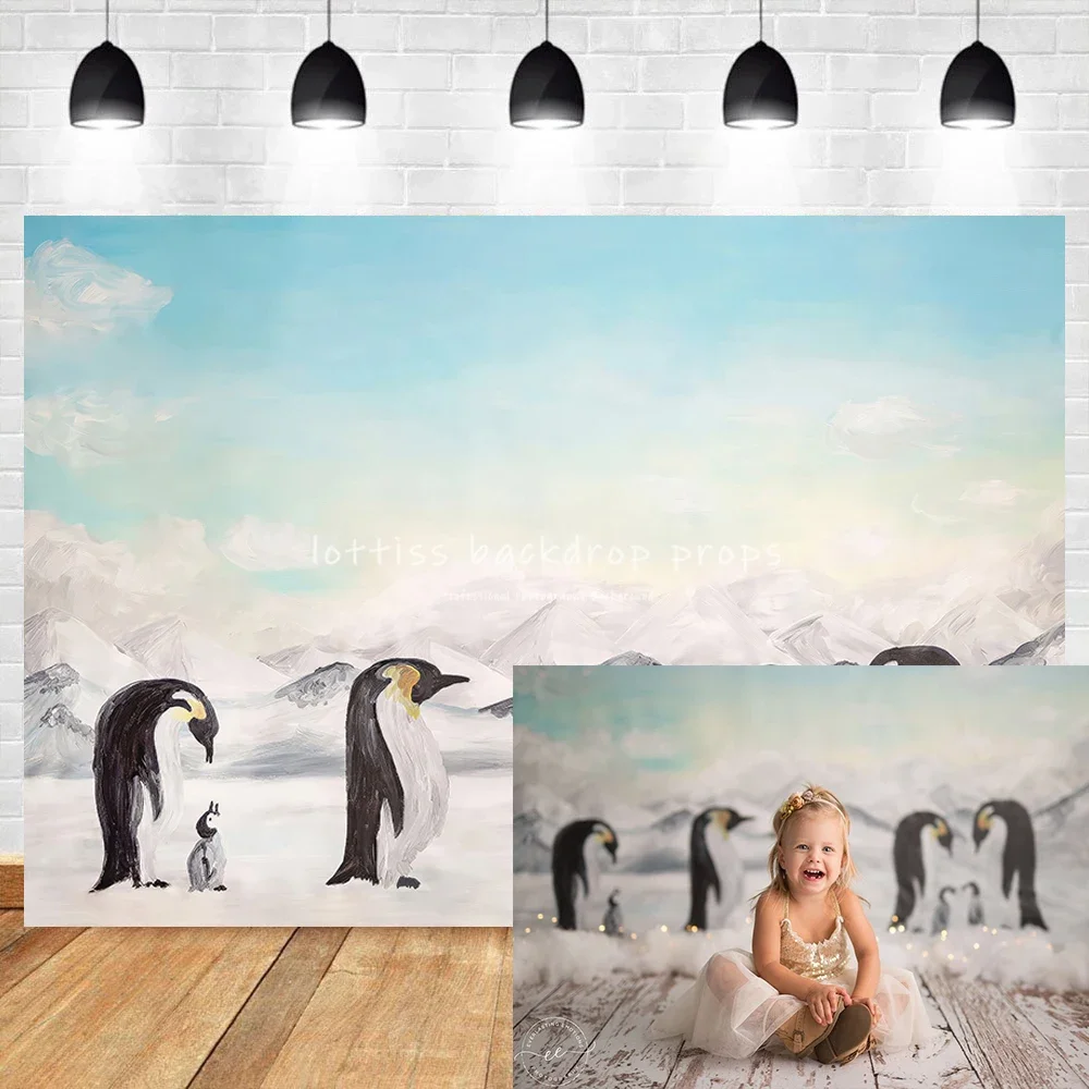 Poppers Penguins Backdrops Kids Baby Cake Smash Props Children Winter Birthday Party Photography Background Photostudio