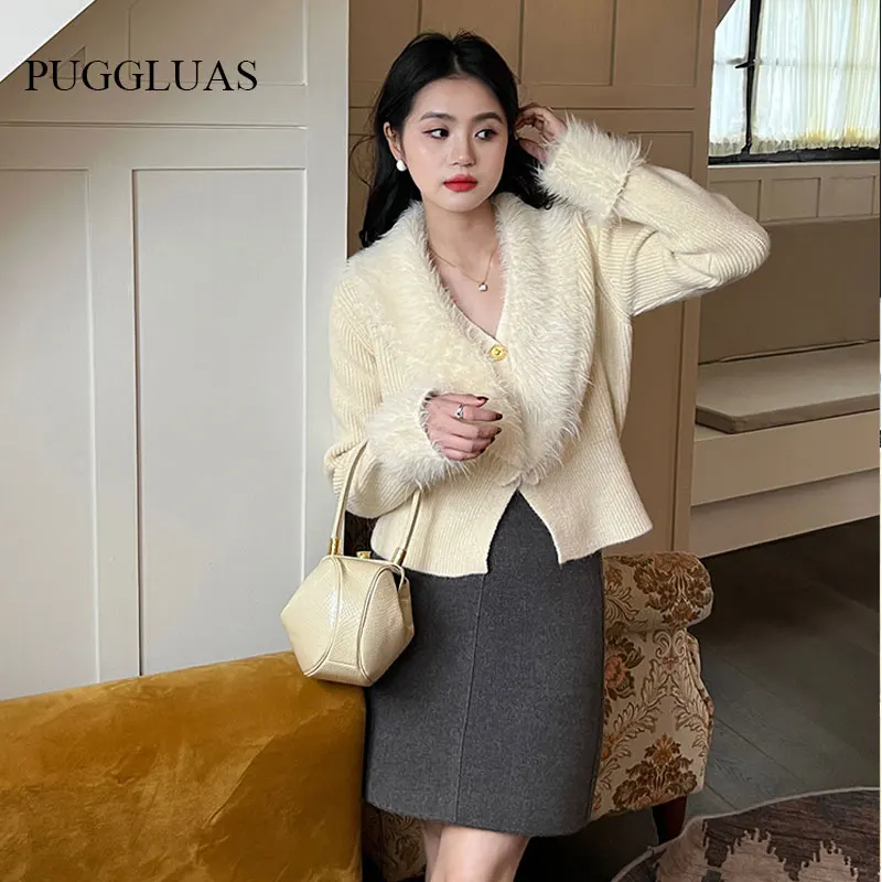 

Korea Chic Autumn Knitted Cardigan Sweater Elegant V Neck Single-breasted Sweater Coat Sexy Red Black Button Outwear 2023 New