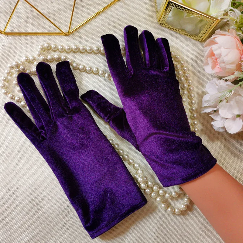 Gloves Women Purple Burgundy Black Coffee Green Velvet Gloves Elastic Club Performance Formal Party Dress Glove Finger Guantes