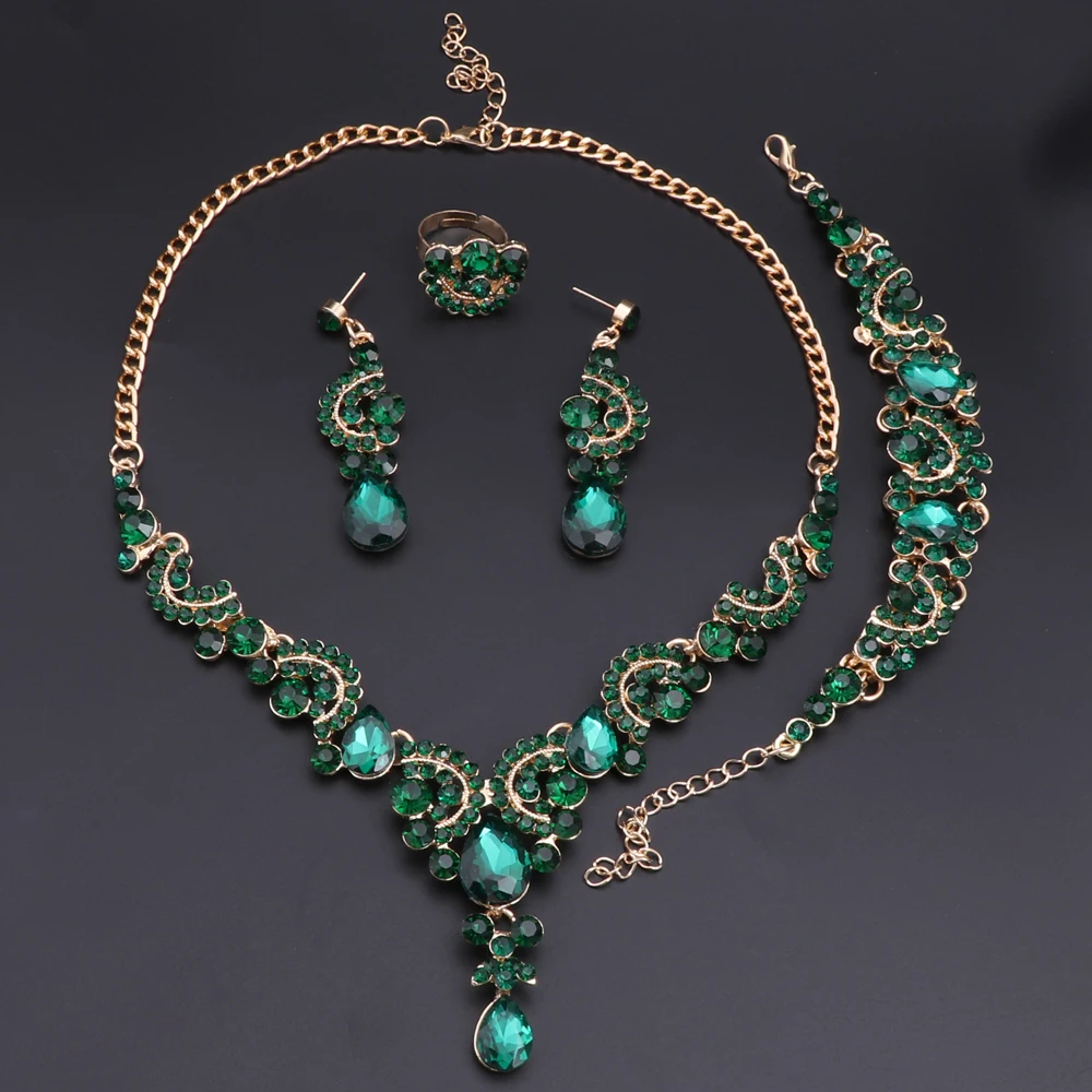 New Exquisite Dubai Jewelry Set Luxury Gold Color Nigerian Wedding African Beads Necklace Earrings Set Costume Design