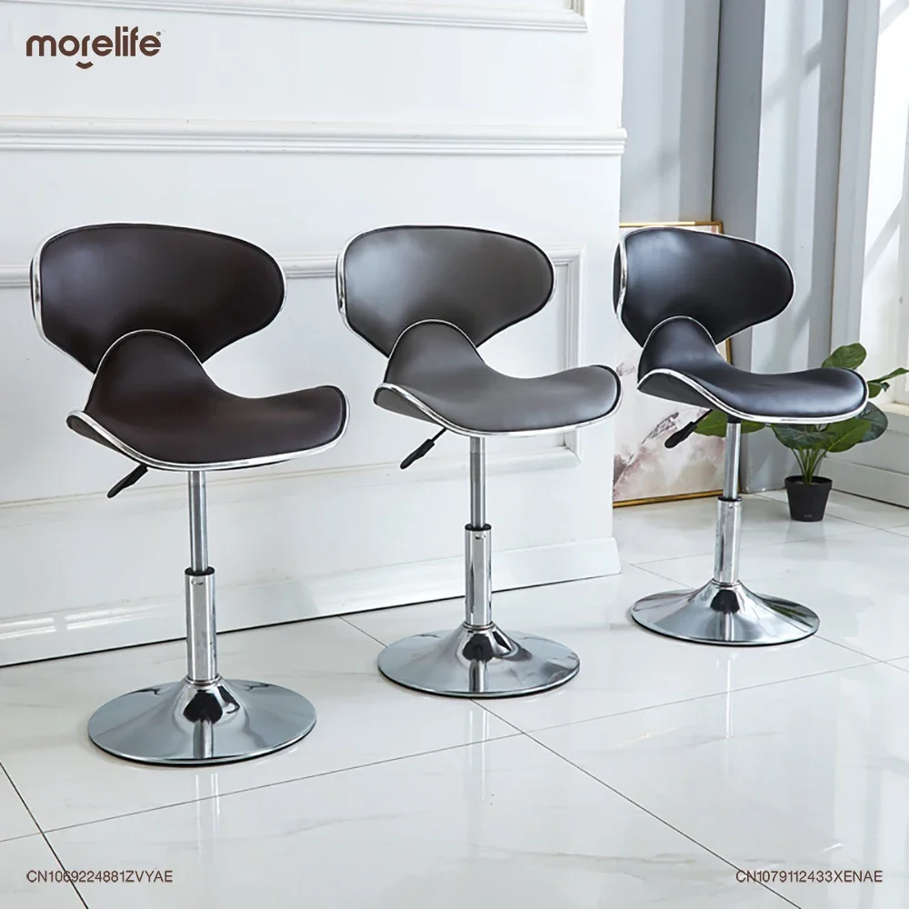 European Style Bar Chair with Metal Lifting and Rotating Nordic Modern Minimalist Coffee Shop Backrest Chairs Counter Stool Home