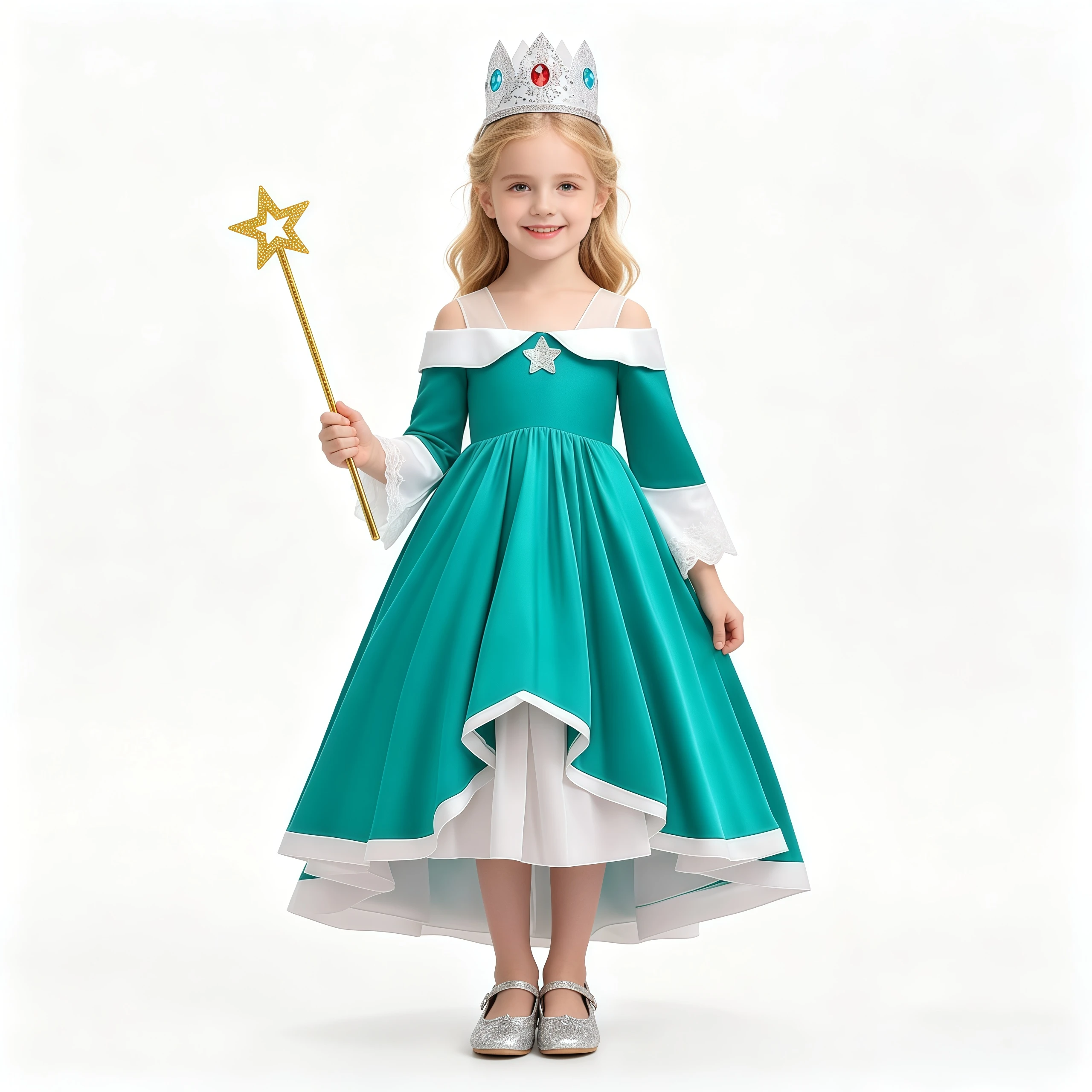 

Kids Princess Costume Girls Galaxy Movie Off Shoulder Fancy Dress with Crown Wand Accessories Cosplay Party