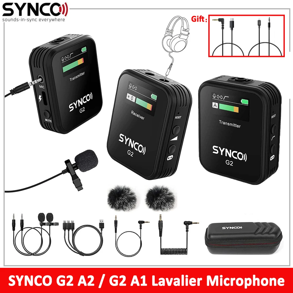 

SYNCO Wireless Lavalier Microphone, G2A2 G2A1 2.4G Dual Transmitter Lapel Mic for Smartphone Camera Vlogging Streaming YouTube