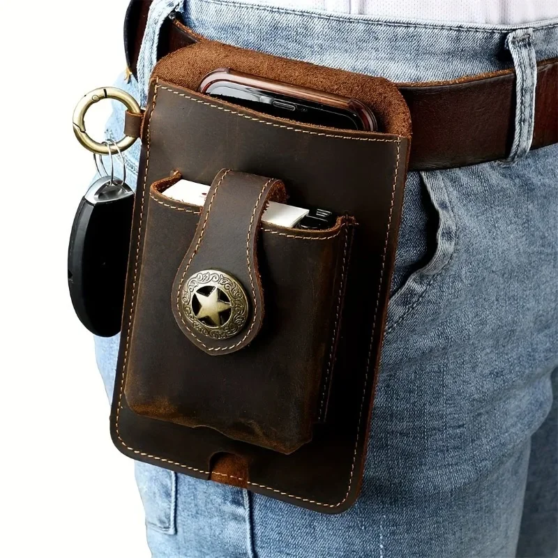 

1pcs Mobile Phone Bag Men's Genuine Leather Outdoor Sports Bag Working Mobile Phone Bag Leather Men's Bag Portable